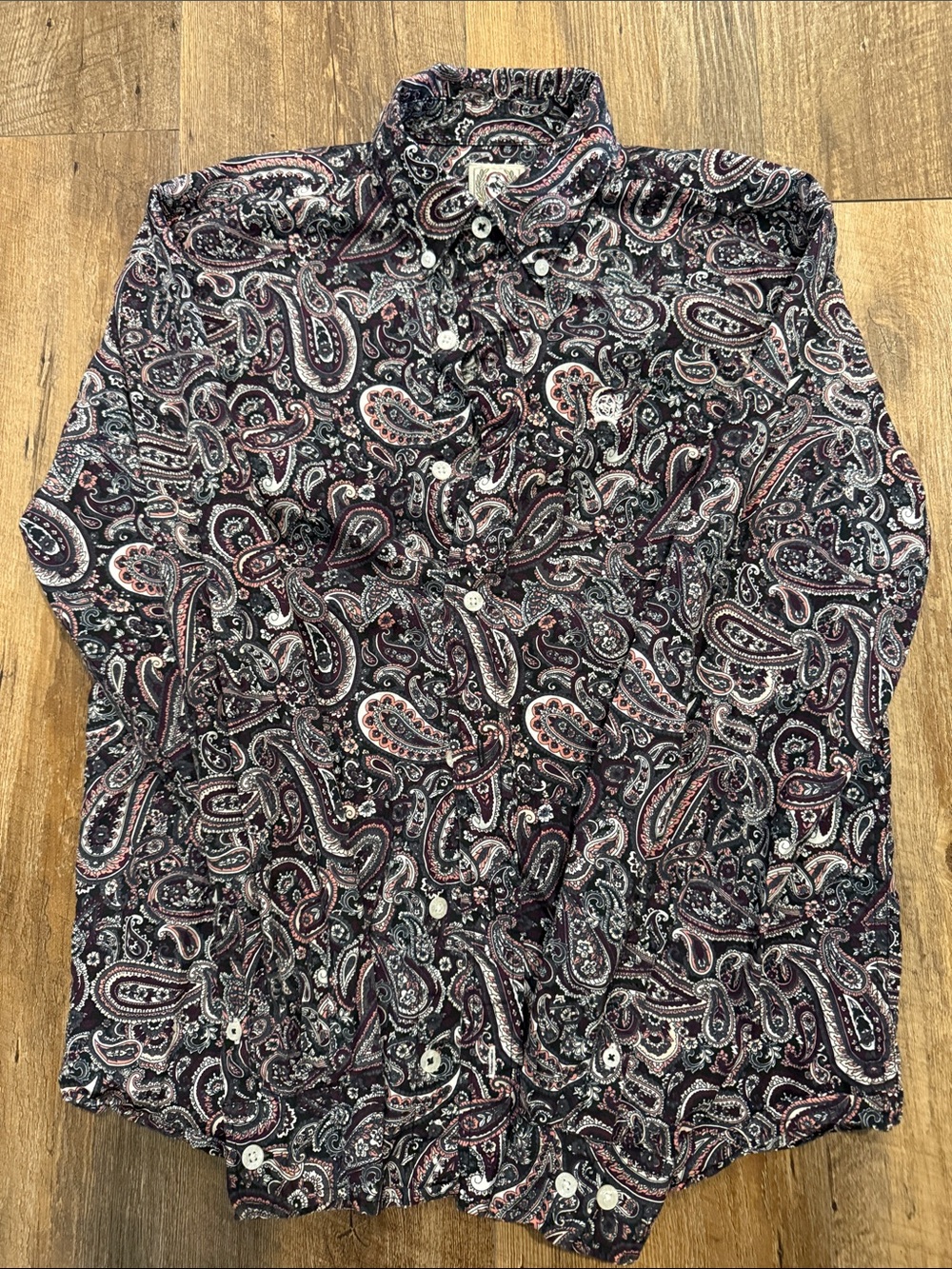 Boys Cinch Paisley Button-Down Shirt in Black, Pink and Burgundy